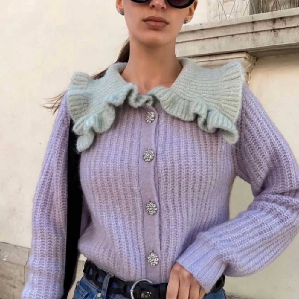 LAST 1!🔥ZARA COMBINATION BIB COLLAR KNIT CARDIGAN - Picture 3 of 16